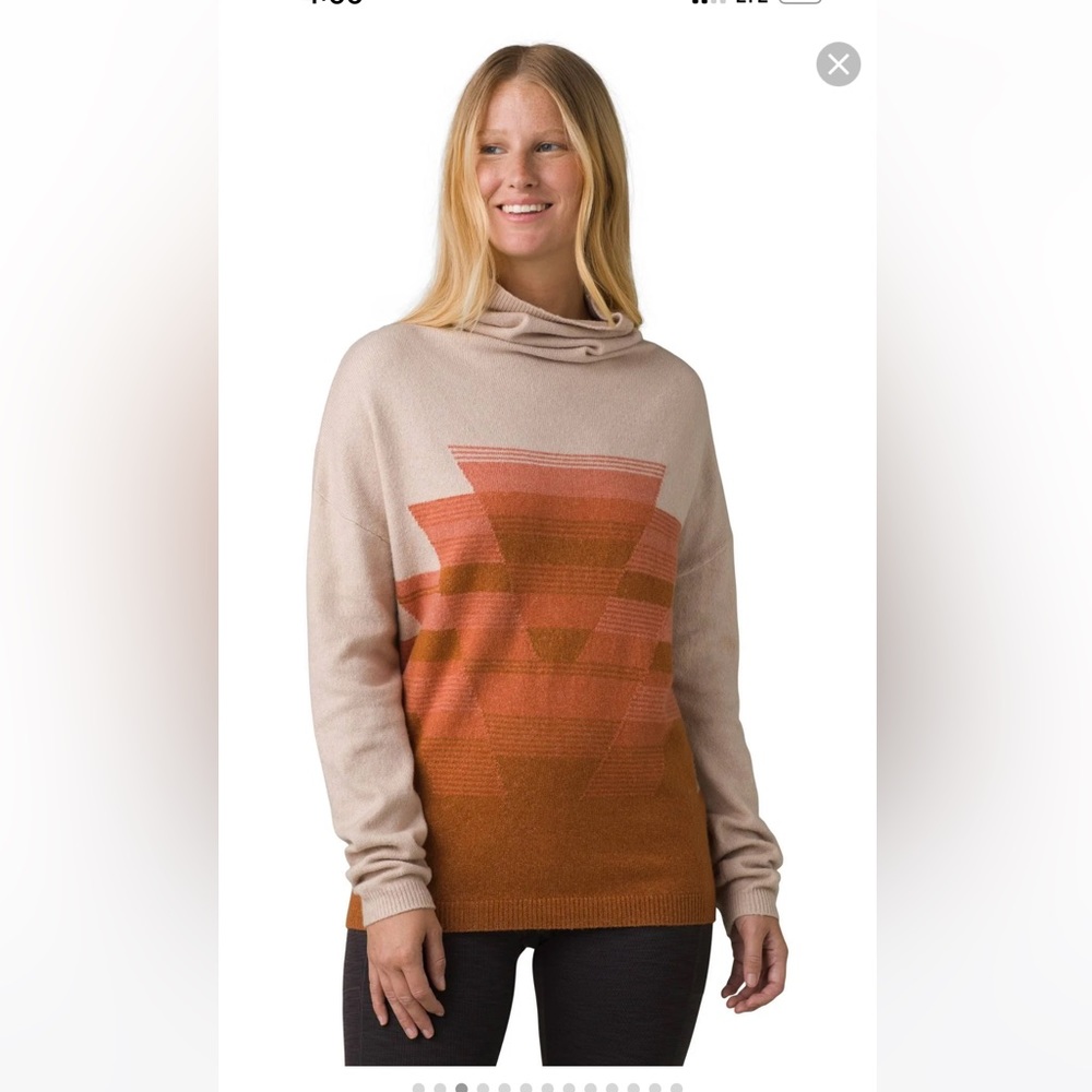 NWT PrAna Frosted Pine Sweater in Dovetail Women’s Size Large Cowl Neck Aztec